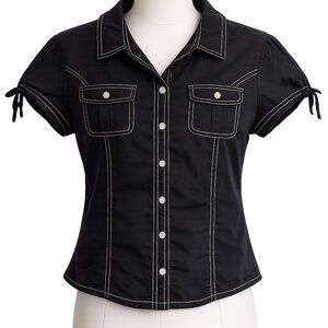 Tommy Hilfiger Black Button-Down Shirt with White Stitching